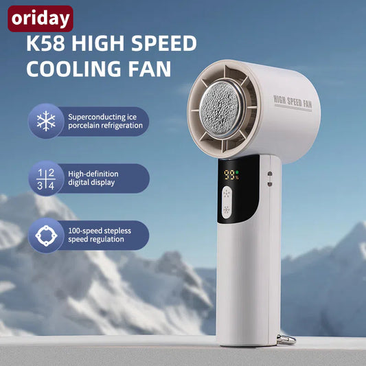 Oriday半導体ハンディ冷却ファン。コンパクトサイズ、100段階風速、強力な送風、USB充電、超長持ちバッテリー、高速冷却。自宅用、学生、寮、オフィス、アウトドアに最適。持ち運びに便利。ブランド:東方良品。