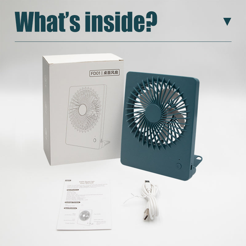 Ventilador de escritorio cuadrado oriday, silencioso con gran potencia de enfriamiento, recargable, lindo, con cabezal oscilante y plegable, portátil para uso universal para hombres y mujeres.