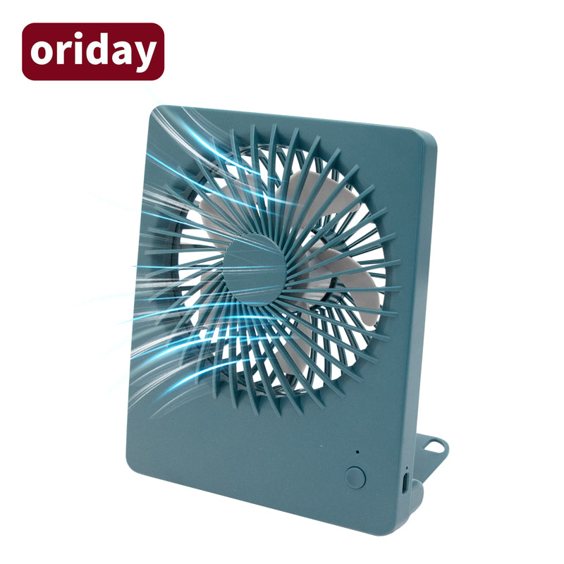 Ventilador de escritorio cuadrado oriday, silencioso con gran potencia de enfriamiento, recargable, lindo, con cabezal oscilante y plegable, portátil para uso universal para hombres y mujeres.