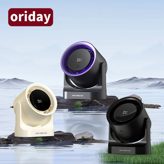Oriday デジタルディスプレイ デスクトップファン 高速循環、超長時間バッテリー、壁掛け可能(穴あけ不要)、リモコン、タイマー機能、冷却機能付き。オフィス、デスク、寮、キッチンに最適な東洋製品。