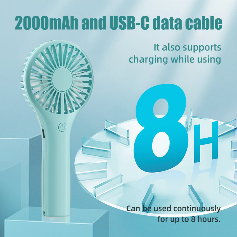 oriday Kipas tangan baterai 2000mAh, daya tahan lama, senyap, hembusan udara kuat, portabel, kompak, untuk asrama, kantor, rumah