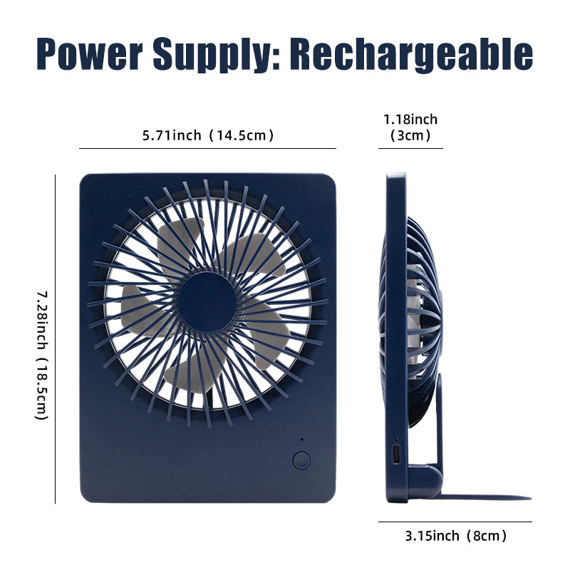 Oriday quadratischer Tischventilator, geräuschlos, starker Wind, Büro, Kühlung, Aufladen, niedlicher langer Streifen, kann den Kopf schütteln, faltbar, tragbar, für Jungen und Mädchen, universell