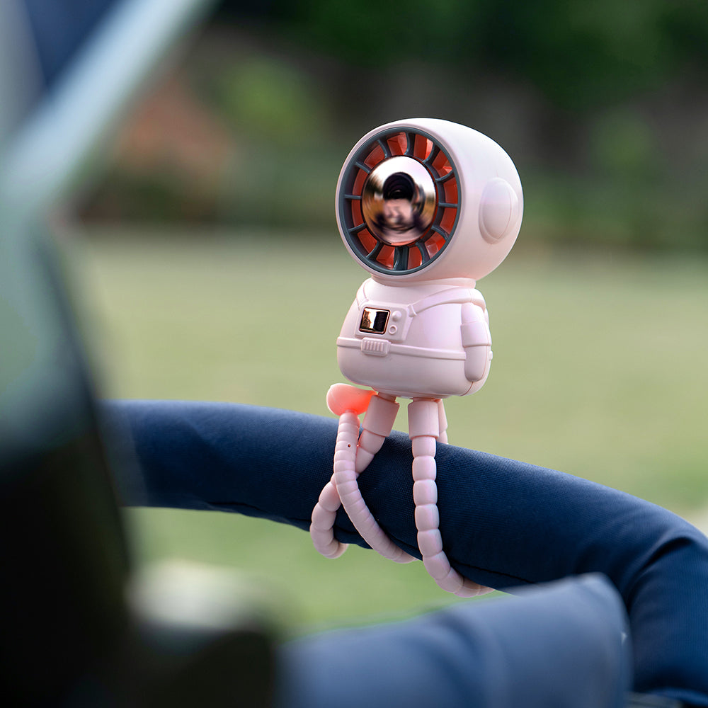 Oriday ventilador genuino de astronauta cochecito de bebé pulpo portátil recargable sin hojas protección para los dedos alta potencia de viento portátil de mano escritorio dedicado para bebés.