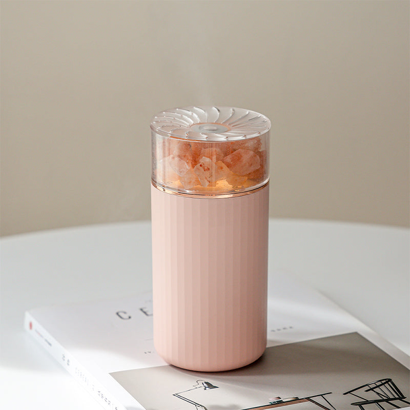 oriday三合一加濕+香薰+氛圍燈】400mL大水箱 | 喜馬拉雅天然水晶鹽石助眠釋負離子 | 無線1200mAh輕巧靜音 | 45mL/h持續/間歇噴霧 | 粉白色家居禮物首選