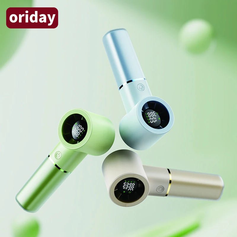 Oriday bärbar handfläkt, smart digital nedräkningsdisplay, steglös hastighetsreglering med 100 nivåer, magnetisk levitation för tyst drift, 4500mAh batteri med lång batteritid, 3-i-1 användning (handhållen / med rem / bordsmodell)

