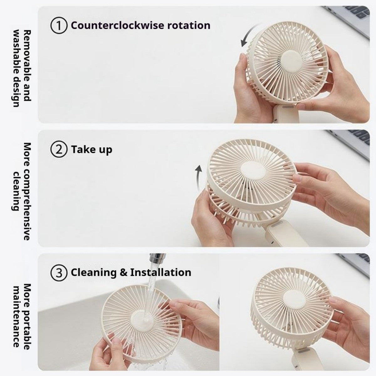 Ventilador de mano multifuncional Oriday, plegable con ventilador de escritorio, ajuste de 4 velocidades de viento, silencioso, batería de 3600mAh de larga duración, carga rápida Type-C, uso 3 en 1 (mano, montado en la pared o de escritorio)
