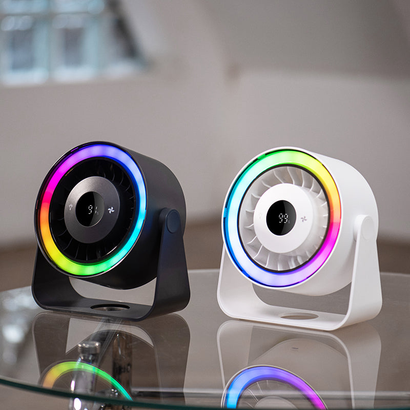 Oriday 2-in-1 Desk and Wall Fan, large capacity battery for long-lasting power, 5-speed quiet and strong wind, 3 adjustable light modes, adjustable angles and automatic oscillation, counterclockwise rotating fan cover for easy cleaning