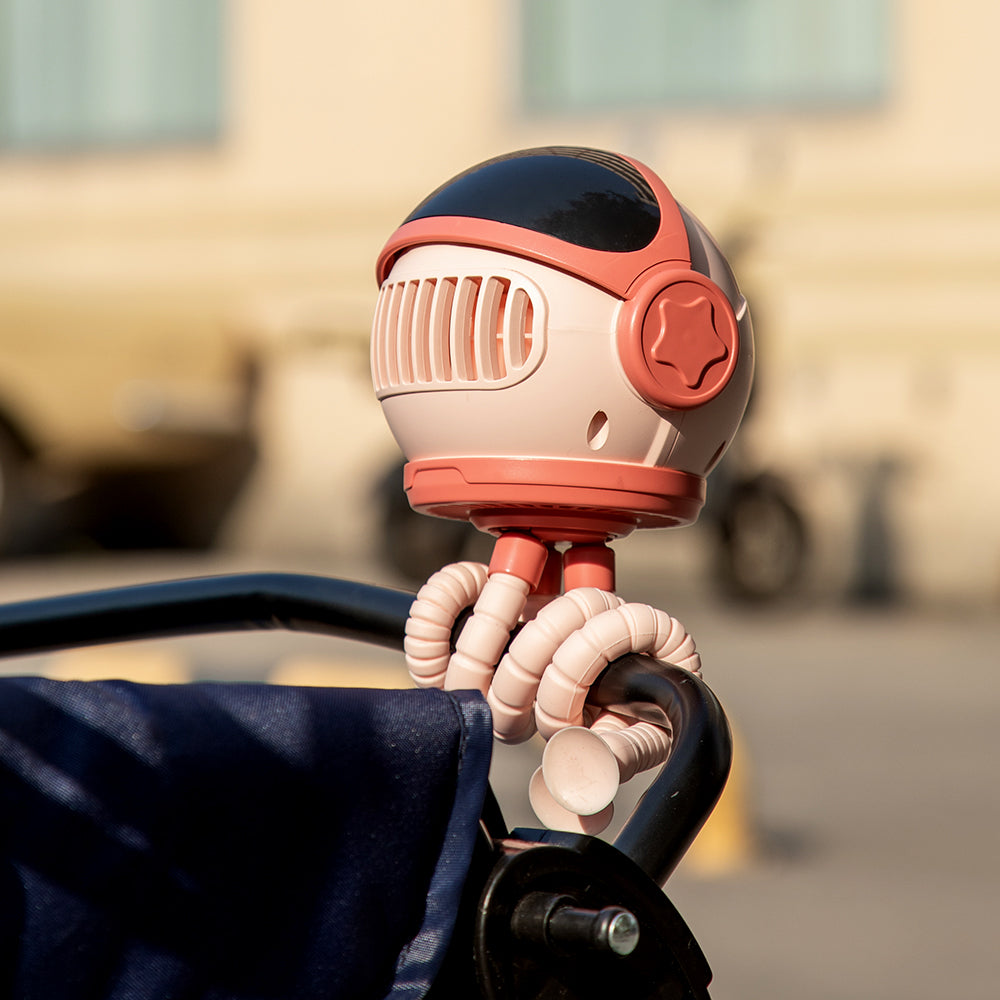 Oriday echter Astronauten-Kinderwagen-Ventilator, geräuschlos, blattlos, USB, tragbar, mit Schüttelkopf, Oktopus-Halterung, Desktop-Ventilator