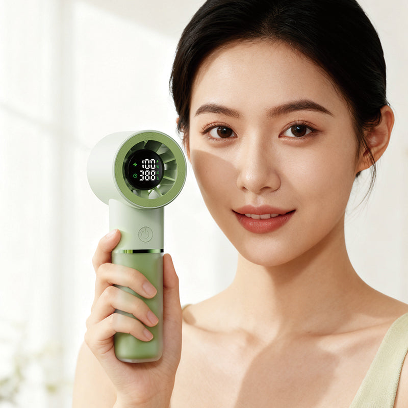 Oriday bärbar handfläkt, smart digital nedräkningsdisplay, steglös hastighetsreglering med 100 nivåer, magnetisk levitation för tyst drift, 4500mAh batteri med lång batteritid, 3-i-1 användning (handhållen / med rem / bordsmodell)
