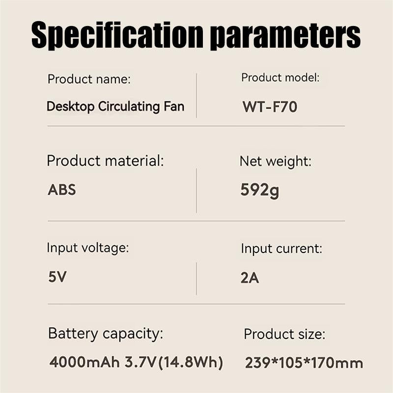 oriday桌面循環風扇小型渦輪台式USB可充電定時靜音3檔4000mAh立體搖頭送風家用辦公室東方良品