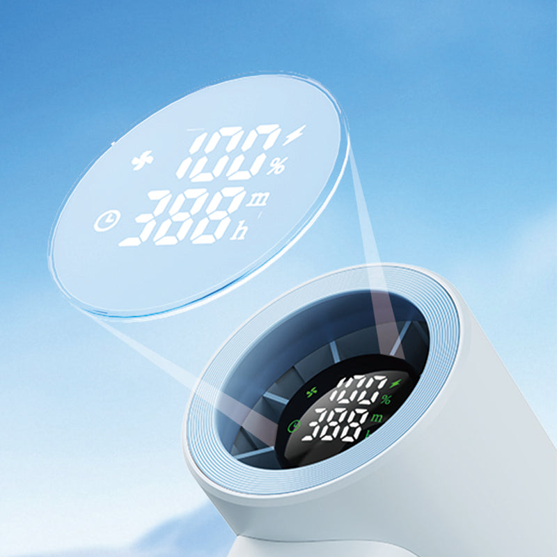 Oriday bärbar handfläkt, smart digital nedräkningsdisplay, steglös hastighetsreglering med 100 nivåer, magnetisk levitation för tyst drift, 4500mAh batteri med lång batteritid, 3-i-1 användning (handhållen / med rem / bordsmodell)
