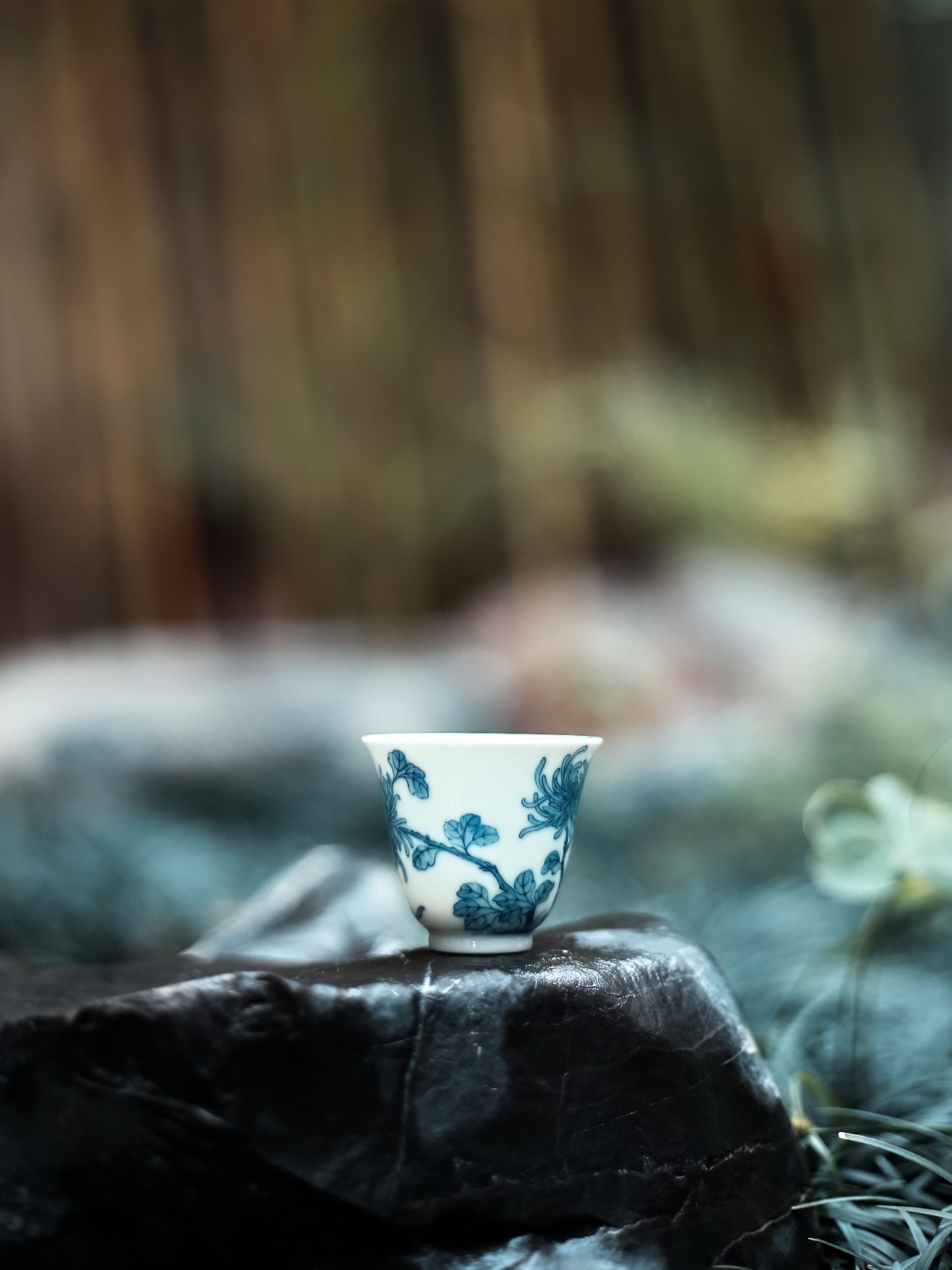 Oriday 高檔手繪聞香杯｜青花菊花陶瓷主人茶杯｜功夫茶品茗杯