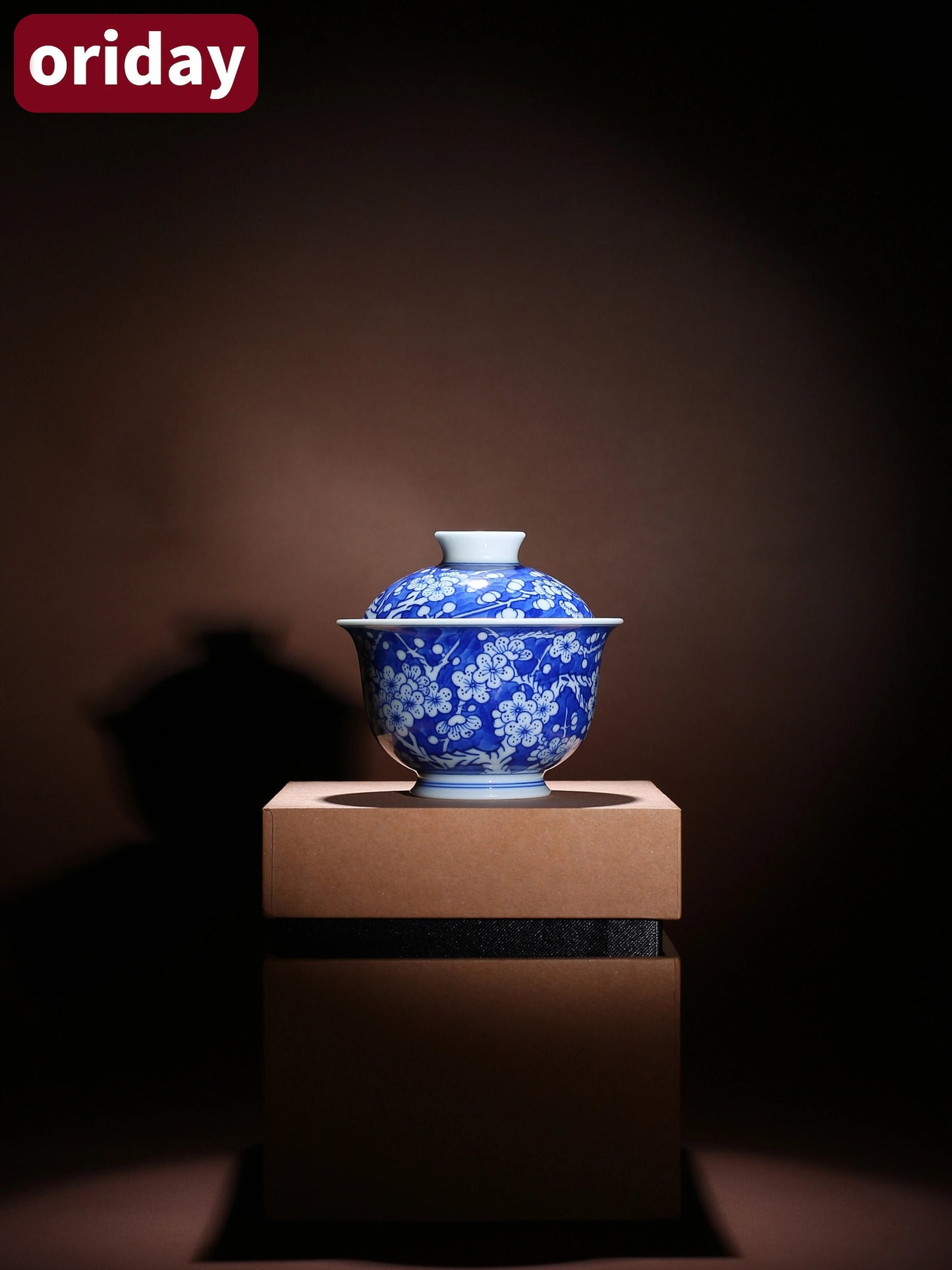 Oriday 手繪青花冰梅蓋碗茶杯｜仿古陶瓷茶具｜防燙泡茶碗單杯