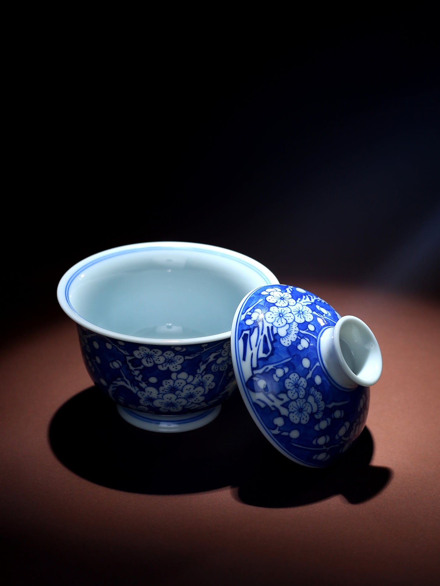 Oriday 手繪青花冰梅蓋碗茶杯｜仿古陶瓷茶具｜防燙泡茶碗單杯
