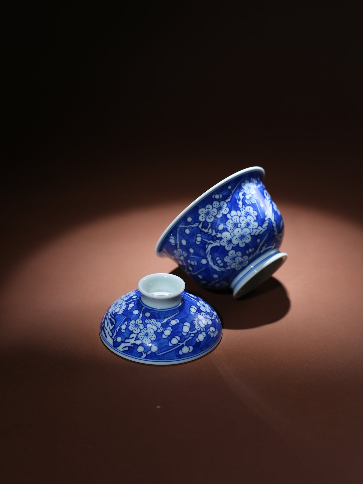 Oriday 手繪青花冰梅蓋碗茶杯｜仿古陶瓷茶具｜防燙泡茶碗單杯