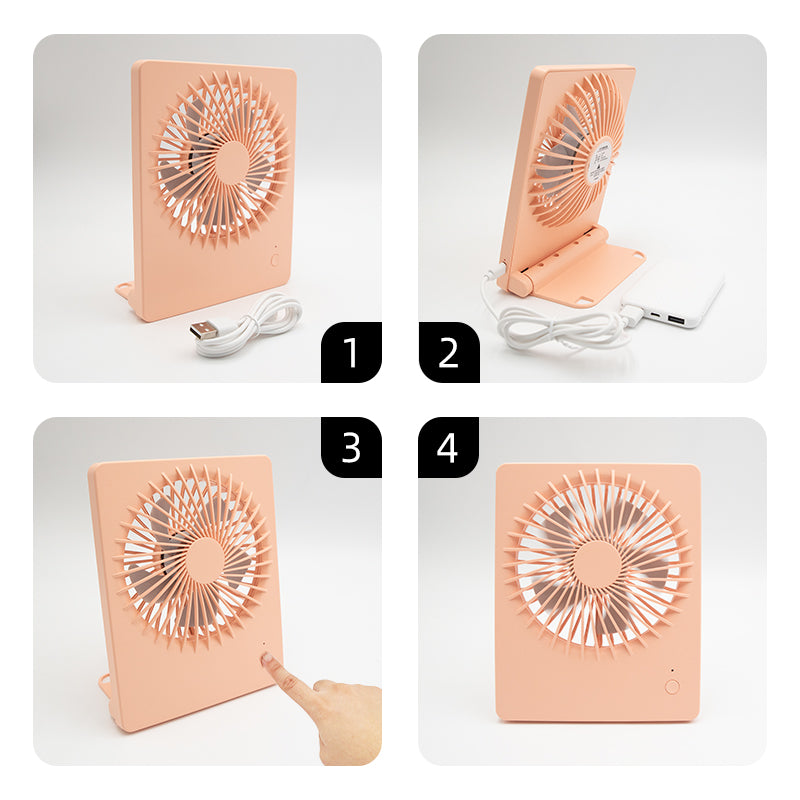 Ventilador de escritorio cuadrado oriday, silencioso con gran potencia de enfriamiento, recargable, lindo, con cabezal oscilante y plegable, portátil para uso universal para hombres y mujeres.