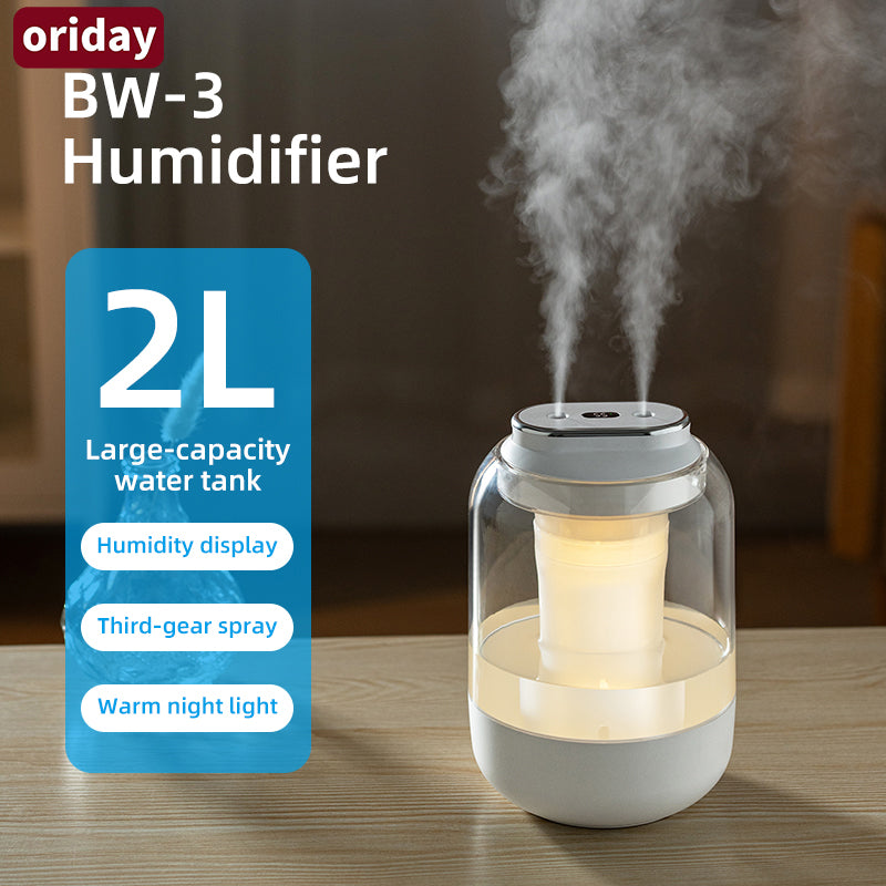 Oriday雙噴霧加濕器家用大容量納米噴霧2L氛圍燈USB充電款靜音禮物辦公室空氣加濕孕婦嬰兒臥室專用送禮佳品